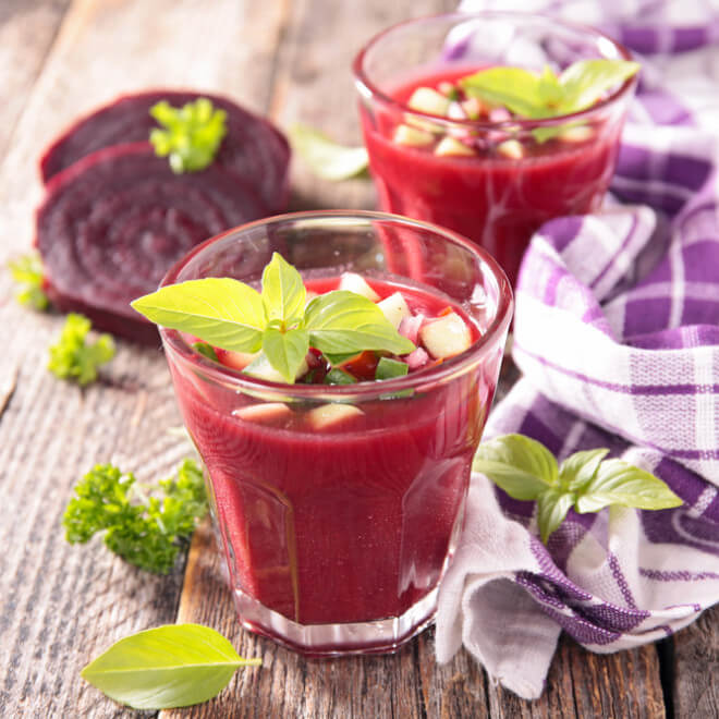 Canapé gaspacho de betterave du jardin bio Catering Ile Maurice